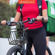 [Amleso1] Bike Front Handlebar Basket with Hooks for Folding Bike 25x18x15cm