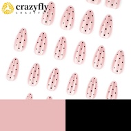 24PCS Nude Cat Eyes Fake Nails with Black Polka Dot Printed Almond Shape for Women