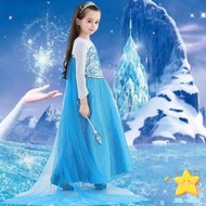 Halloween pakaian persembahan budak perempuan lelaki goodies birthday for kids Blue Long Sleeve Shawl Frozen Dress Cosplay Stage Performance Dress Girl Princess Elsa Dress