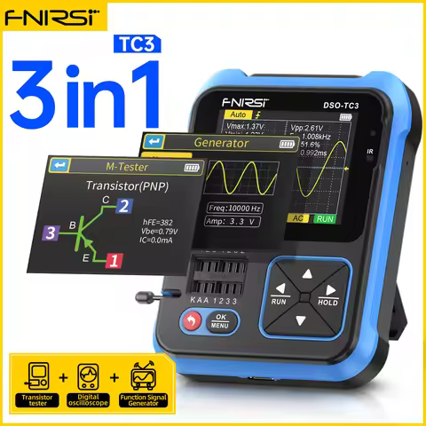 FNIRSI DSO-TC3 Portable Digital Oscilloscope Transistor Tester 3 in 1 Multi-function Multimeter Diod
