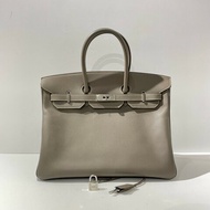 Hermes愛馬仕Birkin35 錫器灰 銀扣 框O刻 Epsom皮 經典鉑金手提包