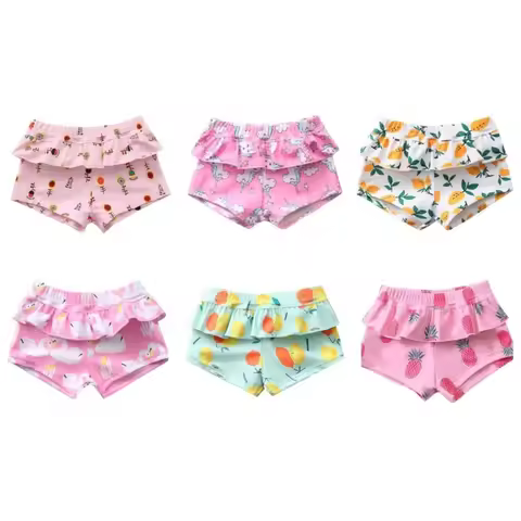 T4MF Girl Swimming Trunks Quick Drying Breathable Girl Swim Shorts Ruffled Swim Trunks Cartoon Girl 