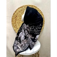 Hijab Segi Empat Voal Motif Bunga Warna Hitam Kerudung Jilbab Terbaru