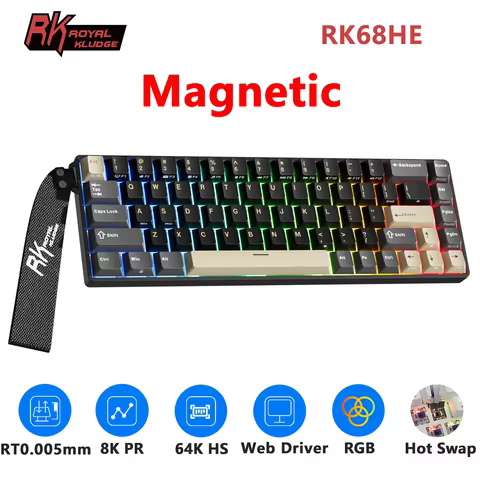 ROYAL KLUDGE RK68 HE Magnetic Switch Mechanical Keyboard 60% 68Keys Rapid Trigger 0.005mm 8K RGB Gas