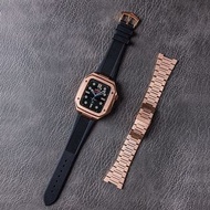 A3 Apple watch 陶瓷塗層 鋅合金錶殼 四色 錶帶 steel watch case w/ rubber strap - watch band designed for iWatch Series 7/6/5/4/SE 44mm 45mm (RM style 金屬改裝)