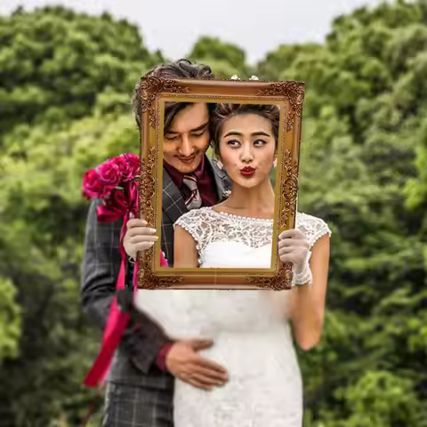 Vintage European Paper Photo Frame Booth Props for Wedding Birthday Family Reunion Party Photobooth