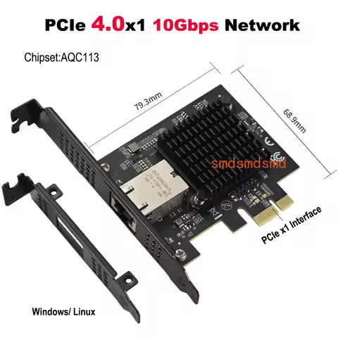 PCIe x1 to 10Gbps Single Port RJ45 Network Card AQC113 1G/2.5G/5G/10Gbps Support PXE Wired LAN Win10