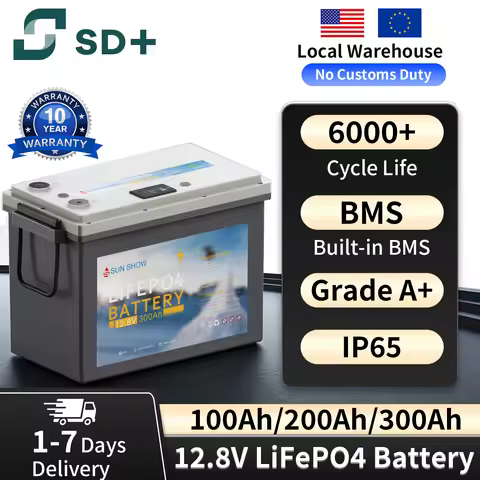 SANDISOLAR 12.8V LiFePO4 Battery 100Ah 200Ah 300Ah with LCD Display for RV Marine Boat Solar Deep Cy