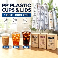 [1000pcs] 12oz / 16oz / 22oz PP Cup With Flat Lid Cawan Plastik & Penutup Cawan /Drinking Cup/ Party