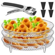 3 Pcs Air Fryer Accessories Stackable Air Fryer Basket Stainless Steel Round Air Fryer Rack Fits 4.2