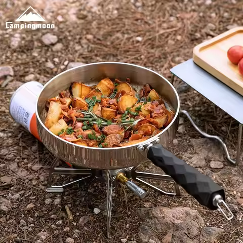 CMPIANGMOON CC-19 camping three-layer steel frying pan, portable and detachable handle, deep frying 