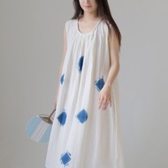 【手工藍染】超寬鬆/領口褶皺連衣裙