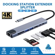 Docking Station Extender Splitter 7 in 1/8 in 1 HDMI4K+USB3.0+USB2.0+PD100W+Typec+SD/TF+100M Network