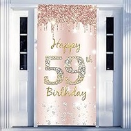 59th Birthday Decoration Women, Happy 59th Birthday Door Banner Rose Gold, 59th Birthday Fabric Sign