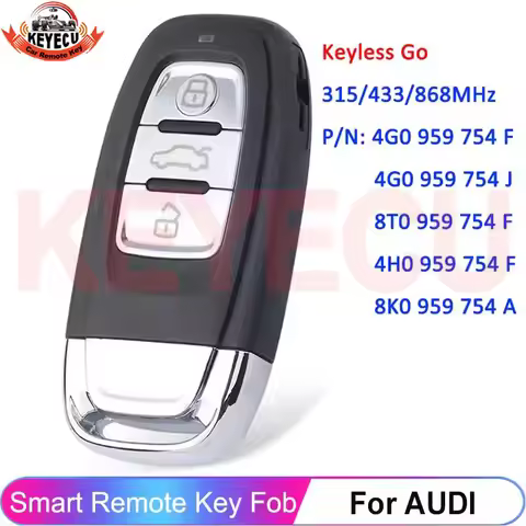 KEYECU 754J Keyless Smart Remote Key Fob For Audi A4 A5 A6L A7 A8 Q5 4G0959754F 4G0959754J 8T0959754