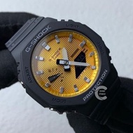 《改裝訂製》G-SHOCK特別限量版 男裝女裝手錶鋼錶電子錶 防水潛水錶 農家橡樹 Casioak Casio G Shock Special Limted Edition GA2100 Luxury Men Ladies Watch 黑色 金黃色