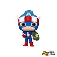 Funko POP (80032)-Captain America with Wreath Shield (1438) Marvel: Holiday