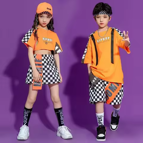 4-Piece Set Summer Hip Hop Outfit Boys Hip Hop Chic Girls Jazz Outfit Cheerleading Games Kids Costum