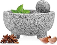 HESHIBI Granite Mortar and Pestle Set Guacamole Bowl Molcajete 7 Inch - 3 Cup Large Natural Stone Grinder for Herb Spices Garlic Seasonings Pastes Pestos and Guacamole,Kitchen Cooking Accessories