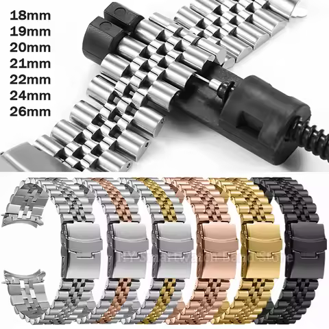 18/19/20/21/22/23/26mm Stainless Watch Strap for Seiko for Rolex for Jubilee Curved End Wristband Fo