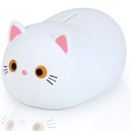 H&W White Cat Piggy Bank for Girls,Plastic Coin Bank,Unbreakable Money Bank,Cute Piggy Bank for Kids