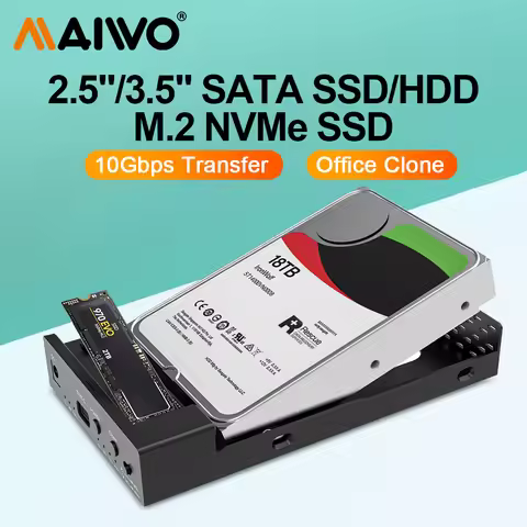 MAIWO Dual bay M.2 NVMe 2.5 3.5 inch SATA SSD/HDD Docking Station Offline Clone Enclosure Max 10Gbps