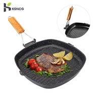 Konco 20/24/28CM Pan Griddle Easy Clean Frying Non-stick Skillet Steak Meat Foldable Handle Cast Iron BBQ outdoor Folding frying pan