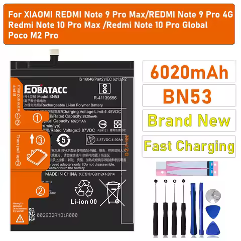 100% Original 6020mAh BN53 Battery for Xiaomi Redmi note 10 Pro global / note 9 Pro global replaceme