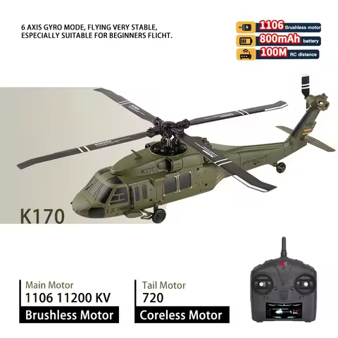 WLtoys K170 RC Helicopter with Gyro UH-60L 4CH Remote Control Brushless Helicopters with LED Light A