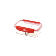 Mastrad Borosilicate Glass Rectangle 2-Compartments Storage Box With PP Lid, L19.8 X W15.9 X H7.5cm,