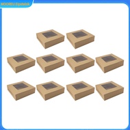 10Pcs Cake Box Visible Window Waterproof Oilproof Kraft Paper Multifunctional Dessert Biscuit Storag