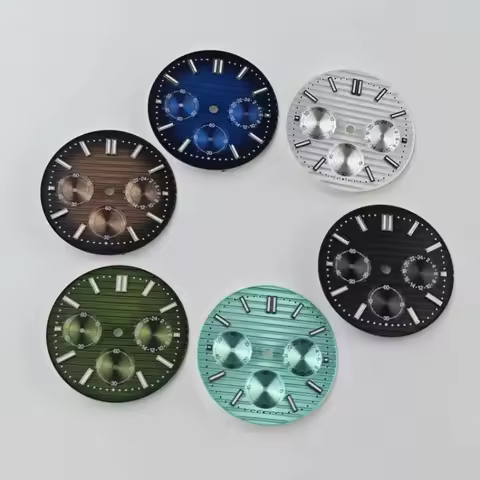 29.9mm No Logo 3 Eyes Nautilus Transverse Stripe Green Lume Watch Dial Suitable For Seiko PP VK63 Qu
