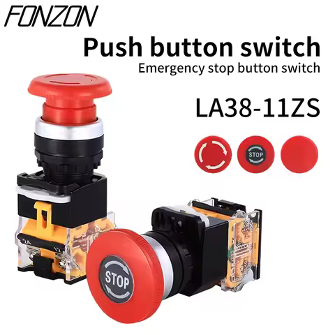 LA38-11ZS Self-Locking 22mm Emergency Power Button Switch Mushroom Head Emergency Stop Button 10A 1N