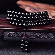Friendship Good Luck Park Fu Hui Gathering Everything Perfect Black Ebony Obsidian Bracelet 108 Bead