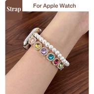 Ladies Round Diamond Pearl Double Row Elastic Strap Suitable for Apple Watch S11 SE3 Ultra3 S10 S9 S