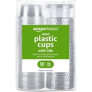 Basics Disposable Plastic To-Go Cups and Lids, Mini, 2oz, 50 Count, , for Condiment, Salad Dressing,