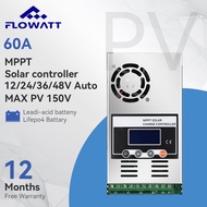 Flowatt 60A MPPT Solar Charge Controller Max PV 150VDC พร้อมแบ็คไลท์และฟังก์ชั่นการระบายความร้อนด้วย