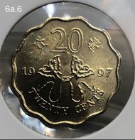 6a.6香港貳毫 1997年【原包拆出--全新未使用】【回歸紀念版 蝴蝶風箏二毫】 香港舊版錢幣・硬幣 $10