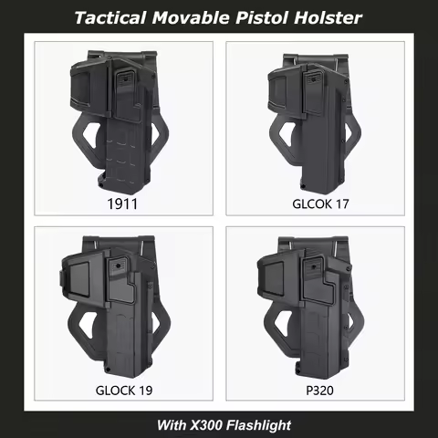 Tactical Colt 1911 Gun Holster Right Hand Waist Accessorie Gun Case Fit X300 X400 Flashlight Mounted