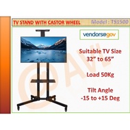 TS1500 / TV Stand / TV Floor Stand / TV Cart with wheels / TV stand Suitable for major TV & Display 