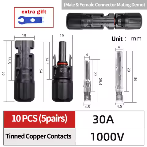 for MC-4 Connector 1000V Waterproof Male & Female Plug for Solar PV Modules and Batteries