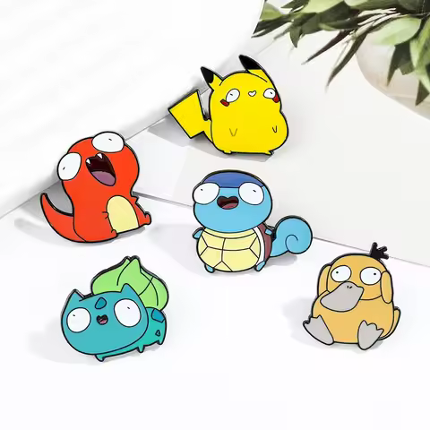 FUNISM Kawaii Anime Enamel Pins Cute Psyduck Pikachu Charmander Brooch Metal Badge for Kids Hat Pins