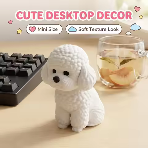 Poodle Dog Figurine, Cute Bichon Frise Statue, Mini Desk Ornament, Mood Booster Home Decor, Ideal Ti