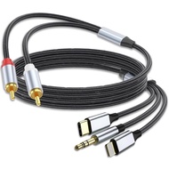 Wire connecting speaker to phone via combination via 3 Type C / 3.5mm ports