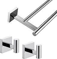 24 Inch Double Towel Bars Bathroom Towel Rails Robe Hook Bath Towel Coat Hooks 2 Pack Polished Chrom