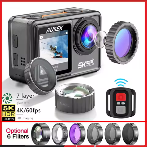 2" IPS Dual Screen Action Camera 5K 30FPS 4K 60FPS 50MP EIS Pre-Record With Optional 6 Filter 1080P