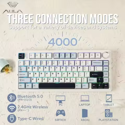 AULA F75 Mechanical Keyboard 2.4G USB/Bluetooth/Wired Tri Mode RGB 75%Layout 5Layer Silencing Fillin