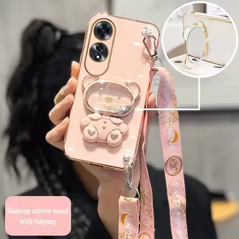 A60 Cute Raccoon Makeup Mirror Plating Phone Holder Case For OPPO A60 A1 A2Pro A2M A3Pro K12X A2 A98