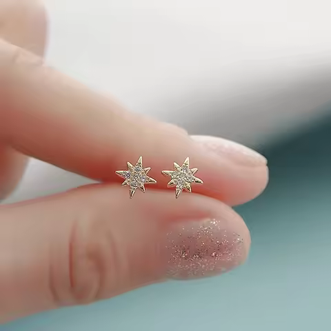 1 Pair New Eight-pointed Star Sparkling Zircon Earrings For Women Korean Trendy Silver Color Ear Gir