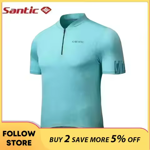 Santic Cycling Jersey Men Bicycle Short Sleeve Half Zipper Shirt Summer Breathable Reflective MTB Bi